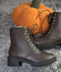 Klasyczne Botki Damskie Bianco Trapery Brązowe skórzane Glany jesień Roz. 38