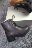 Klasyczne Botki Damskie Bianco Trapery Brązowe skórzane Glany jesień Roz. 38