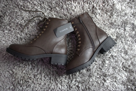 Klasyczne Botki Damskie Bianco Trapery Brązowe skórzane Glany jesień Roz. 38