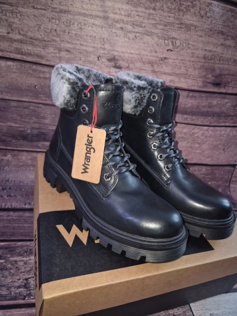 Wrangler glany damskie Trapery z futerkiem Seattle Alaska Leather WL22505A Czarny 37