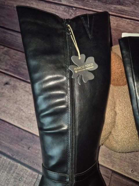 Marco Tozzi długie klasyczne jesienne kozaki damskie na zamek czarne 39